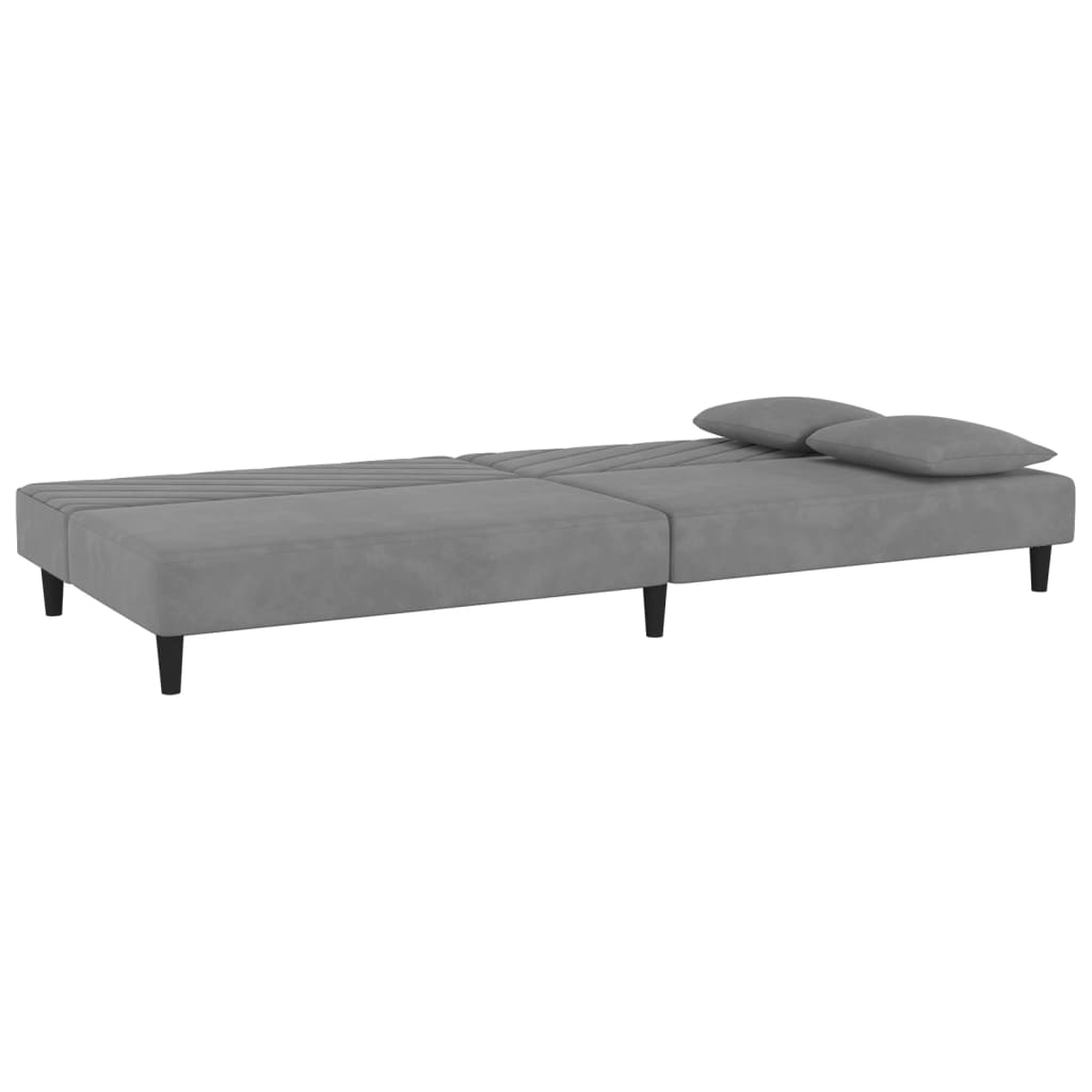 vidaXL Sofá-cama 2 lugares com duas almofadas veludo cinzento-claro