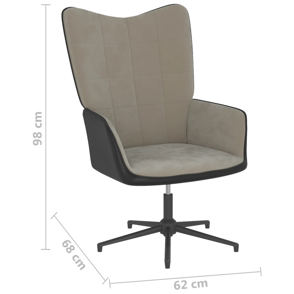 vidaXL Cadeira de descanso com banco PVC e veludo cinzento-claro