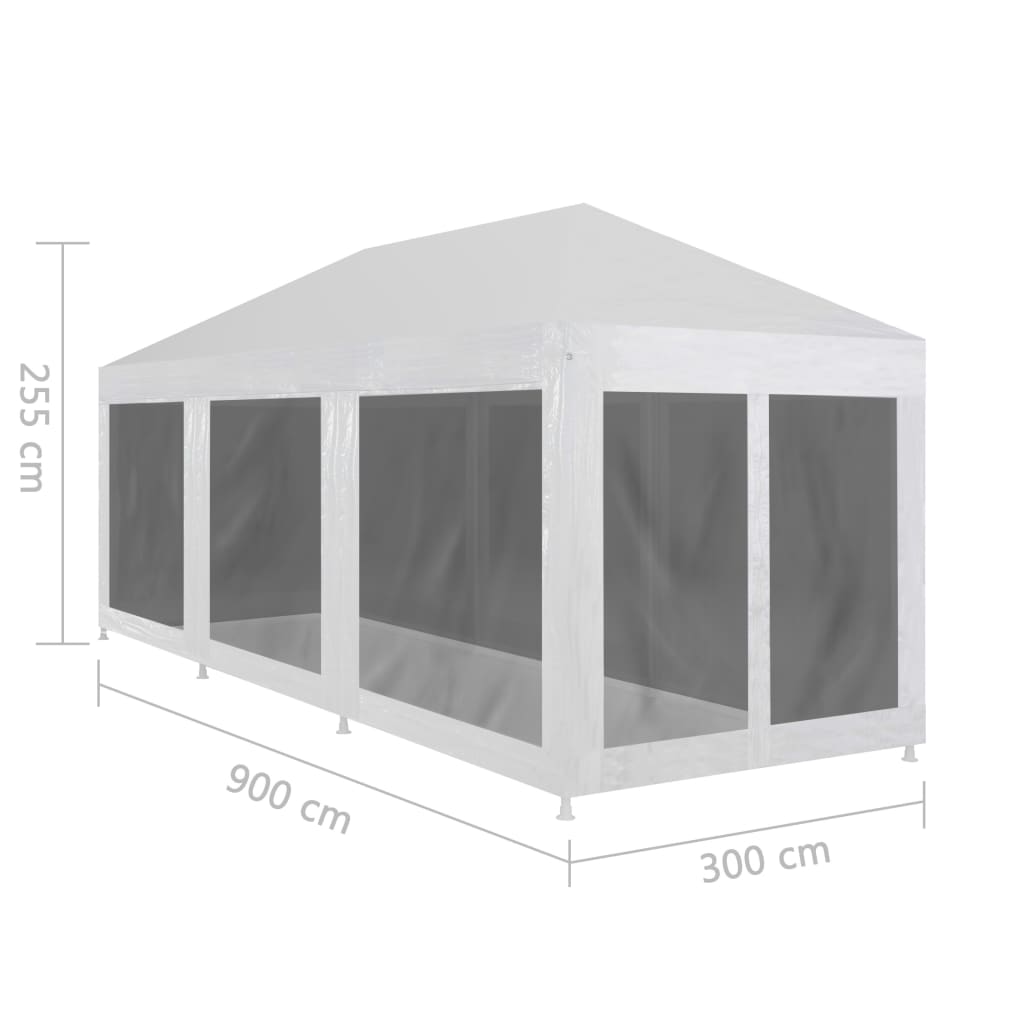 vidaXL Tenda para festas com 8 paredes laterais em rede 9x3 m