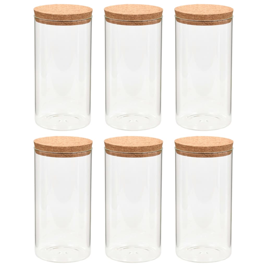 vidaXL Frascos de vidro com tampas de cortiça 6 pcs 1100 ml