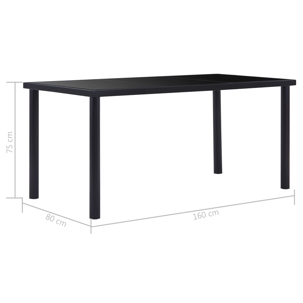 vidaXL Mesa de jantar 160x80x75 cm vidro temperado preto