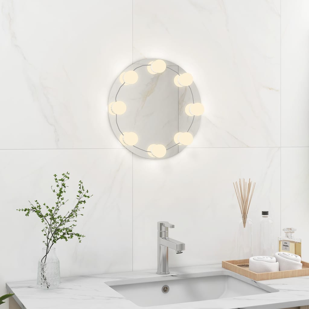 vidaXL Espelho de parede sem moldura c/ luzes LED vidro redondo