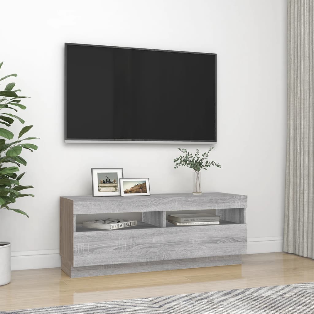 vidaXL Móvel de TV com luzes LED 100x35x40 cm sonoma cinzento