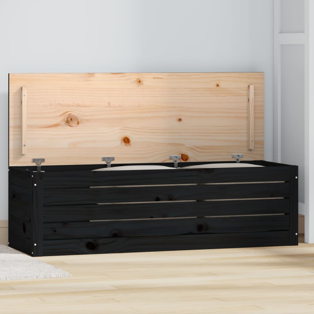 vidaXL Caixa de arrumação 109x36,5x33 cm madeira de pinho maciça preto