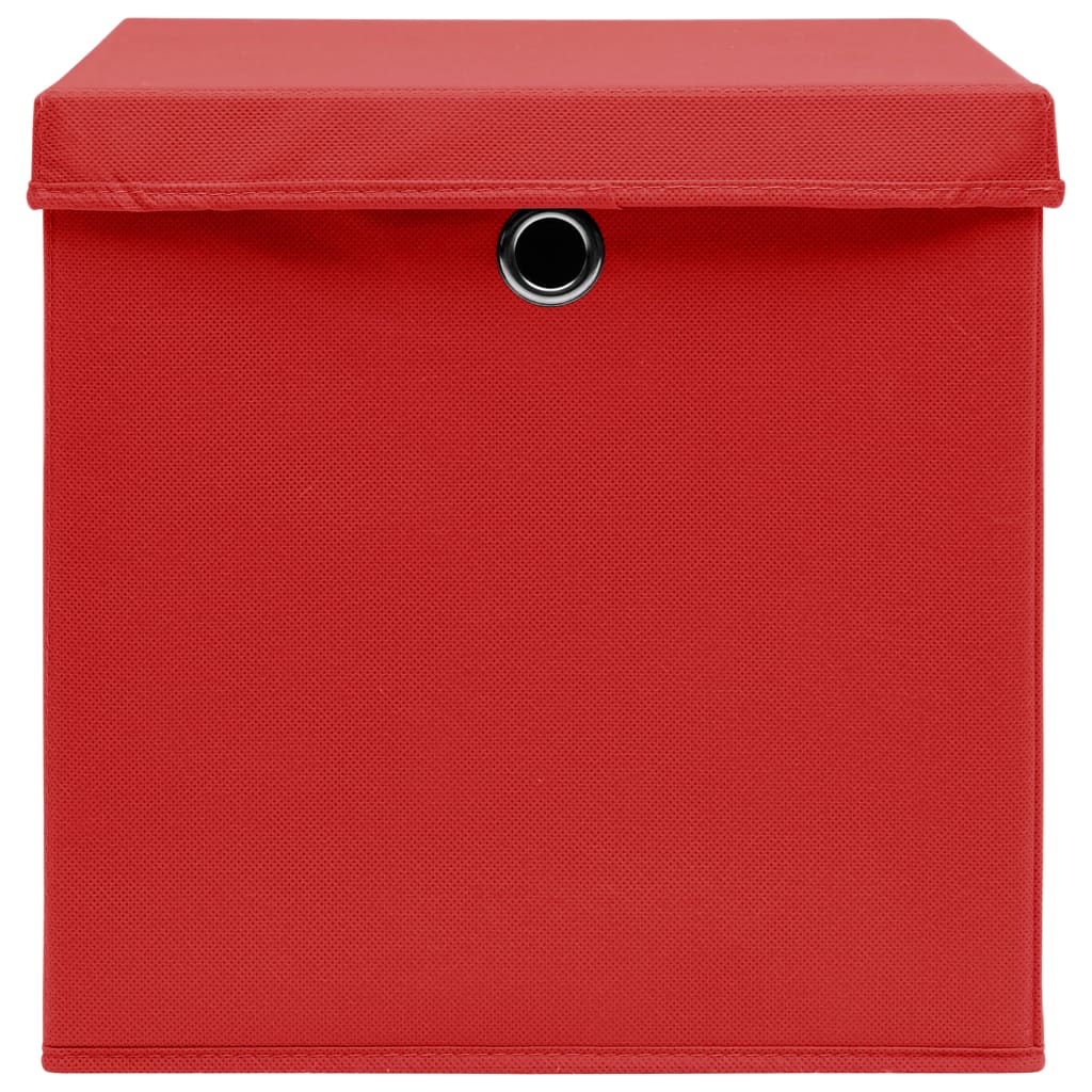 vidaXL Caixas de arrumação com tampas 4pcs 32x32x32 cm tecido vermelho