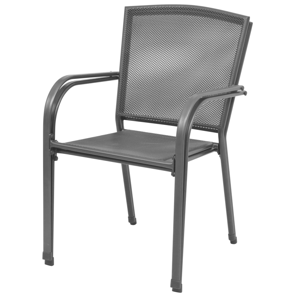 vidaXL Cadeiras de jardim empilháveis 2 pcs aço cinzento