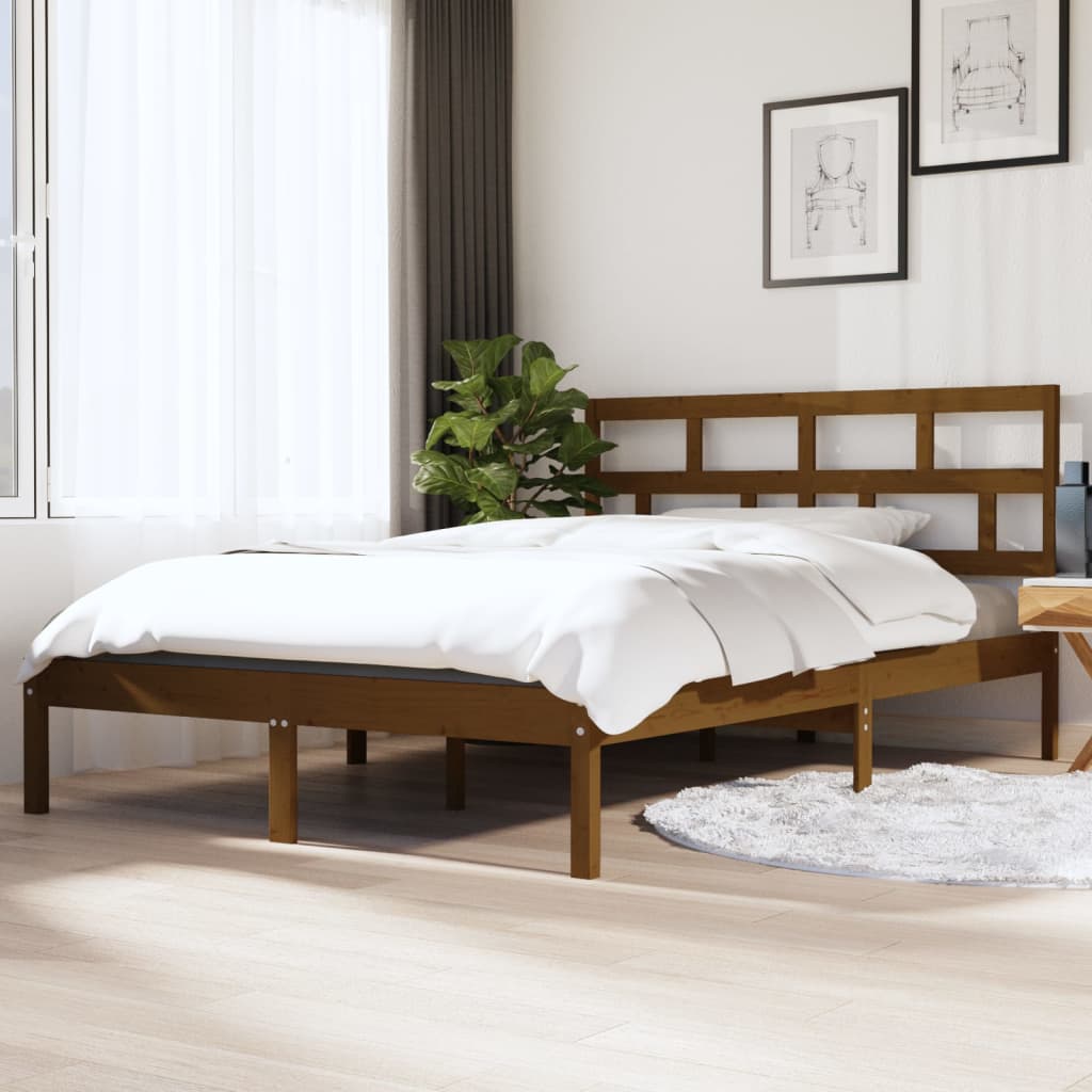 vidaXL Estrutura cama casal 135x190 cm madeira maciça castanho-mel