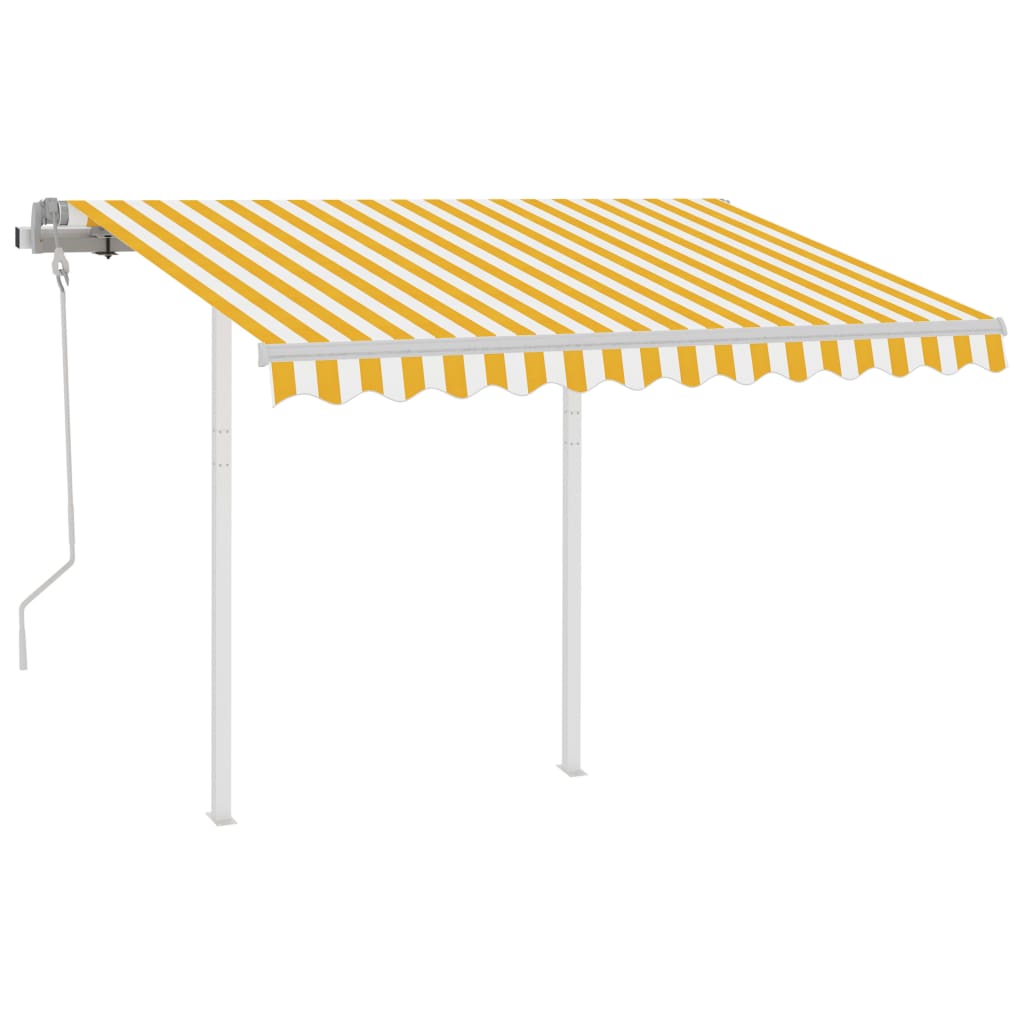 vidaXL Toldo retrátil manual com postes 3x2,5 m amarelo e branco