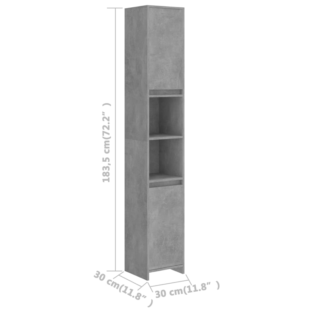 vidaXL Armário casa de banho 30x30x183,5 cm contrapl. cinzento cimento