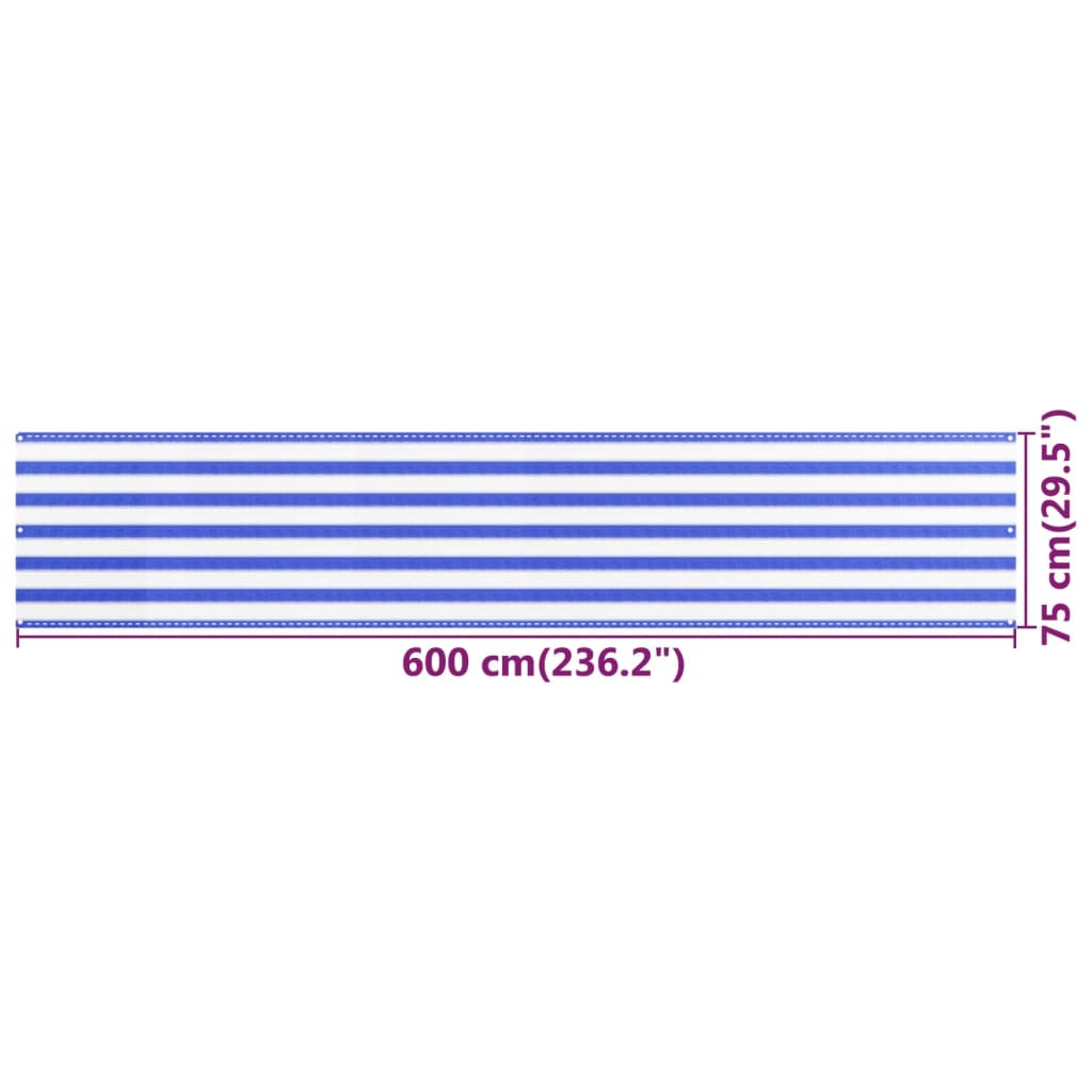 vidaXL Tela de varanda 75x600 cm PEAD azul e branco