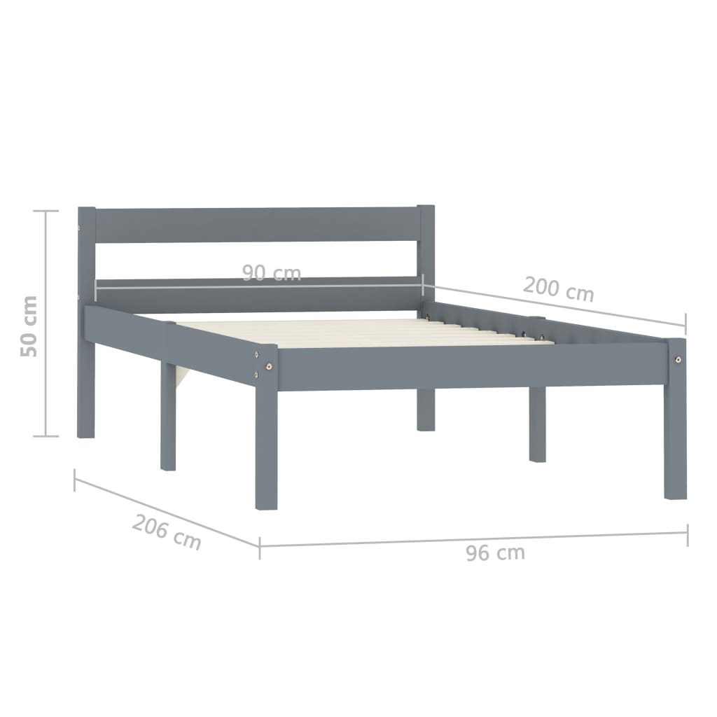 vidaXL Estrutura de cama 90x200 cm madeira pinho maciço cinzento