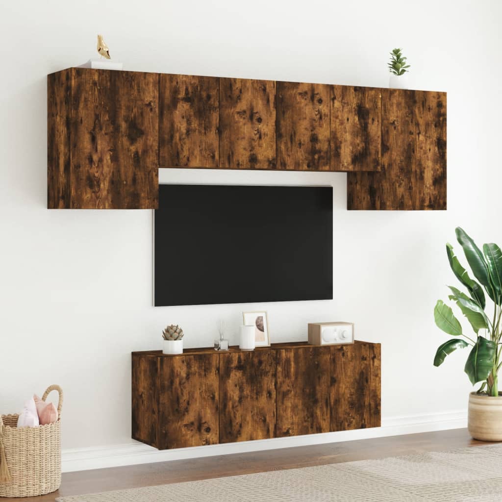 vidaXL 6 pcs móveis de parede p/ TV derivados madeira carvalho fumado