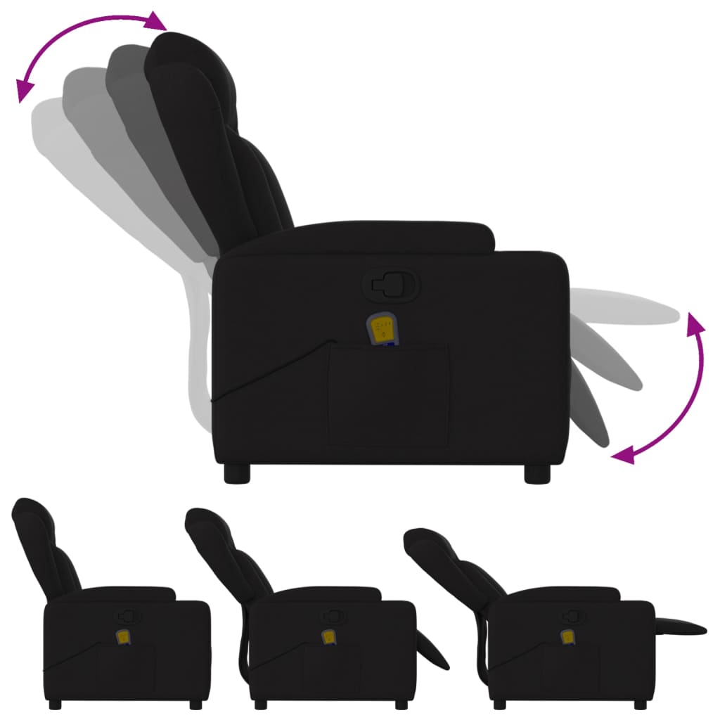 vidaXL Poltrona de massagens reclinável tecido preto