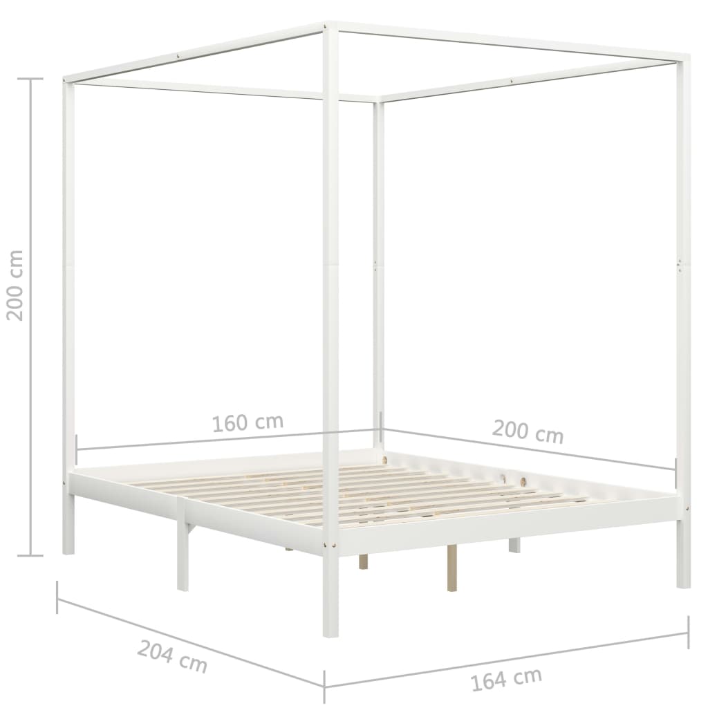 vidaXL Estrutura cama dossel 2 gavetas 160x200cm pinho maciço branco