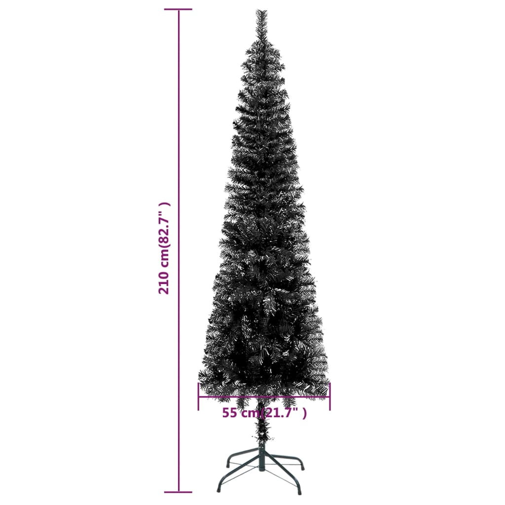 vidaXL Árvore de Natal pré-iluminada fina com bolas 210 cm preto