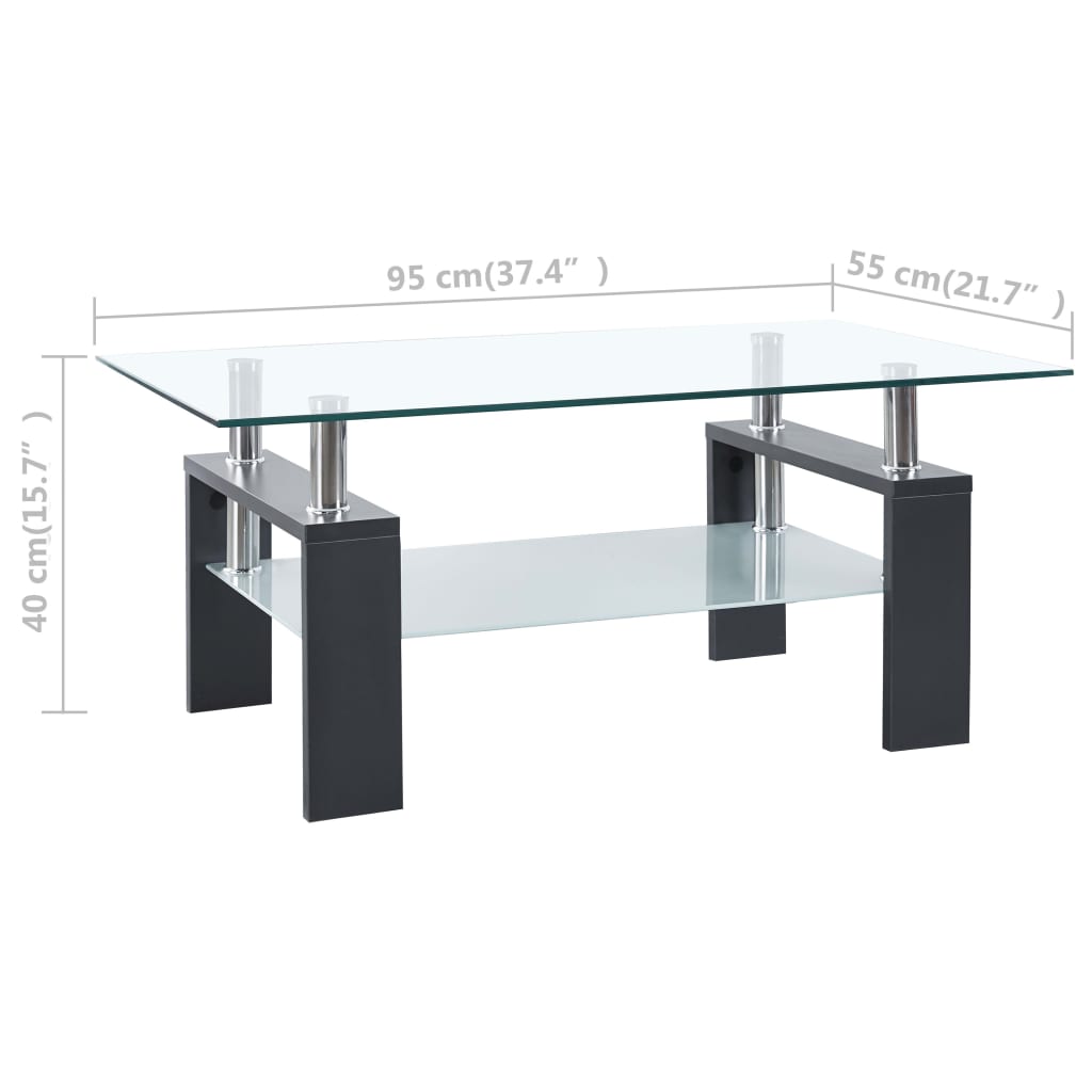 vidaXL Mesa de centro 95x55x40 cm cinza vidro temperado transparente
