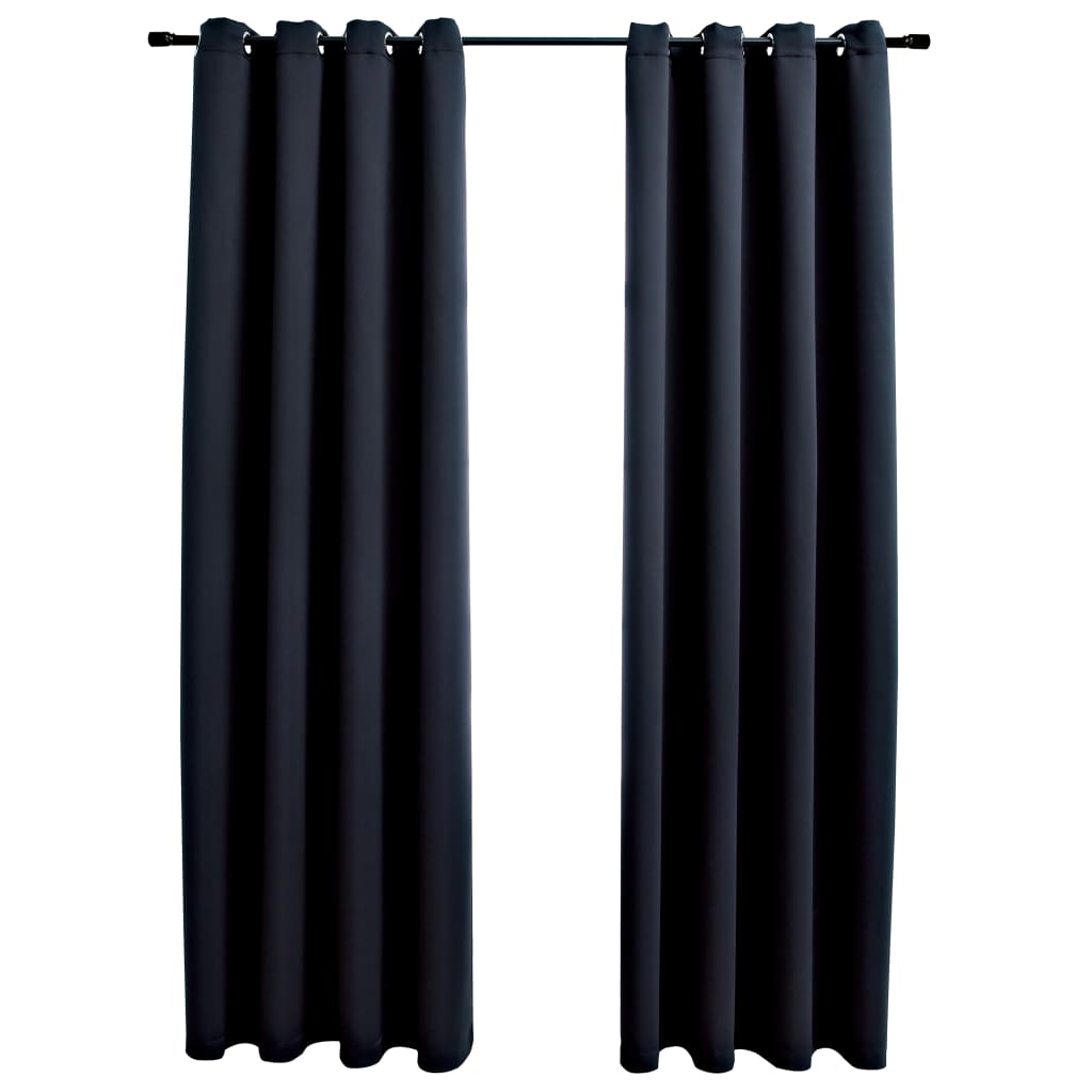 vidaXL Cortinas blackout com argolas em metal 2 pcs 140x225 cm preto