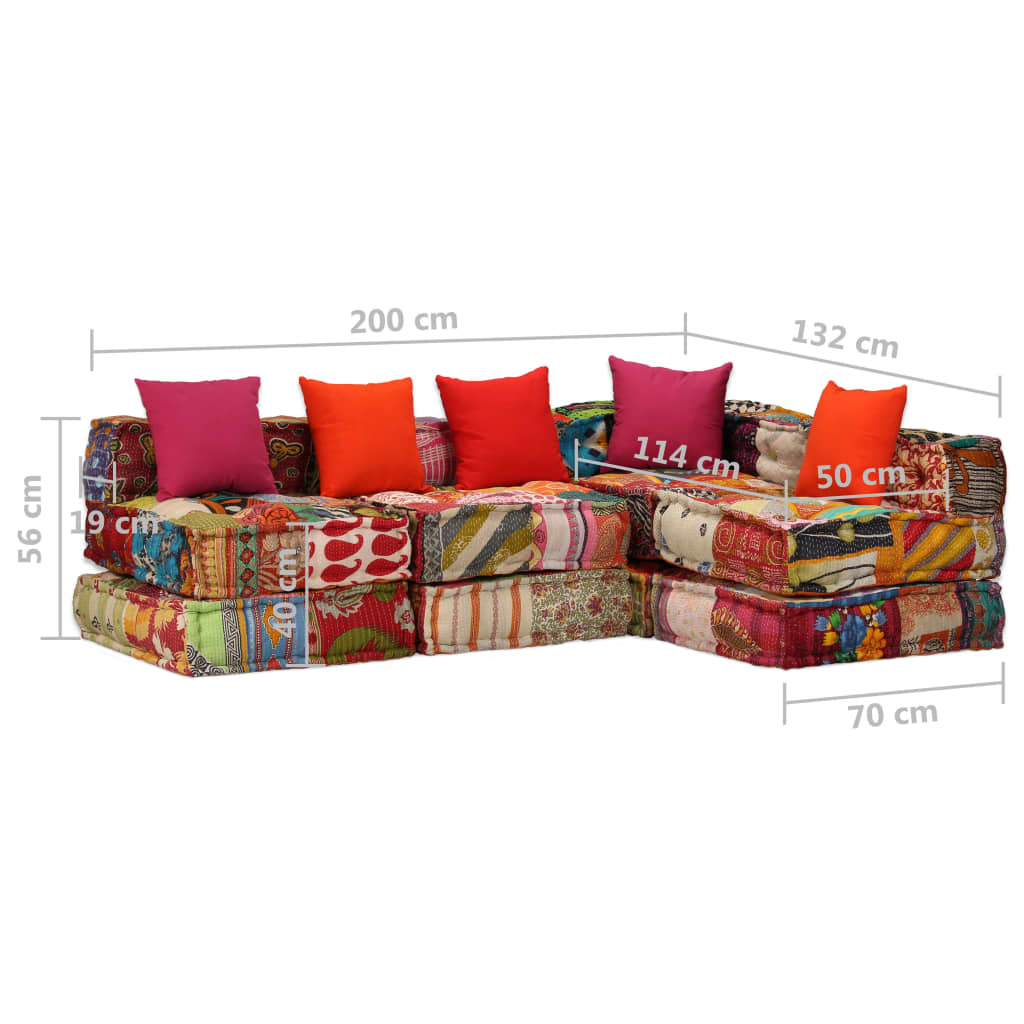 vidaXL Conjunto de sofás modulares 16 pcs retalhos de tecido