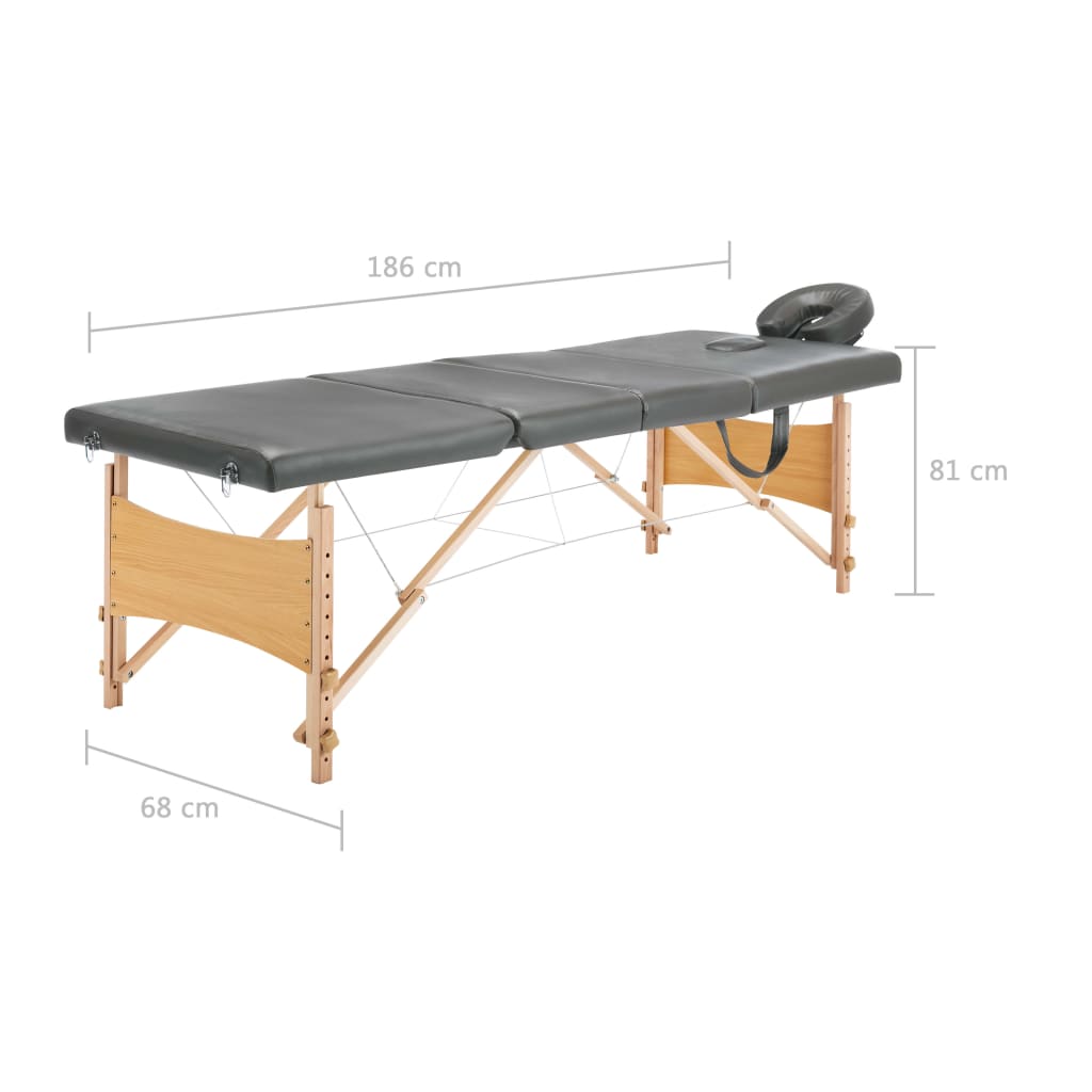 vidaXL Mesa massagens c/ 4 zonas estrutura madeira 186x68cm antracite