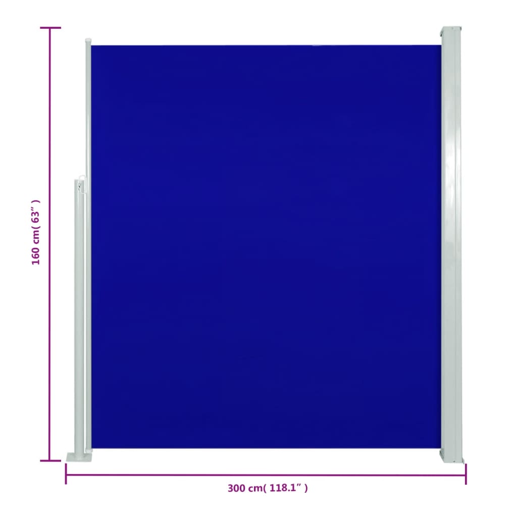 vidaXL Toldo lateral retrátil para pátio 160x300 cm azul