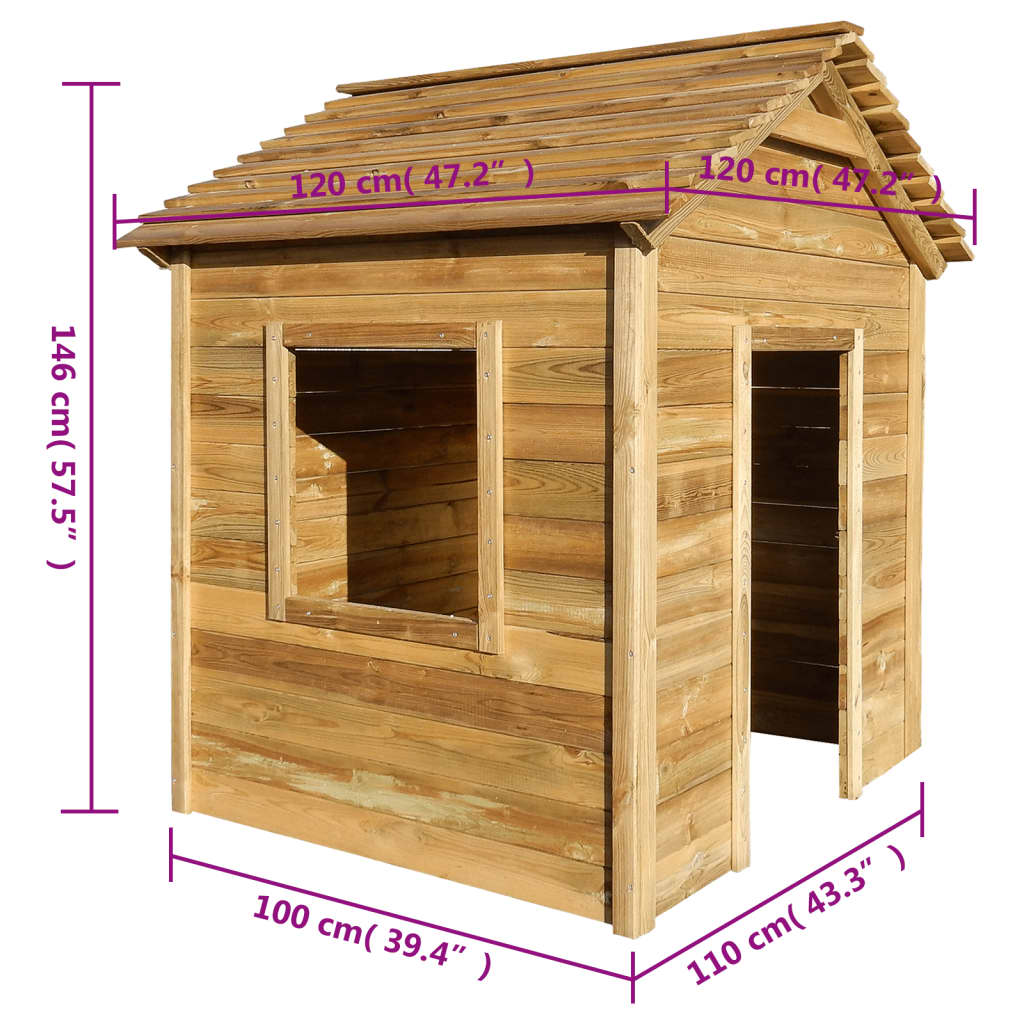 vidaXL Casa de brincar de exterior 120x120x146 cm madeira de pinho