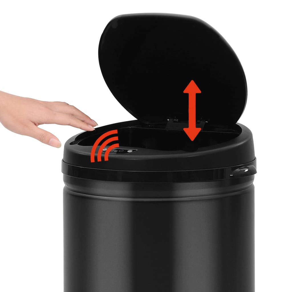 vidaXL Caixote do lixo com sensor automático 50 L aço carbono preto
