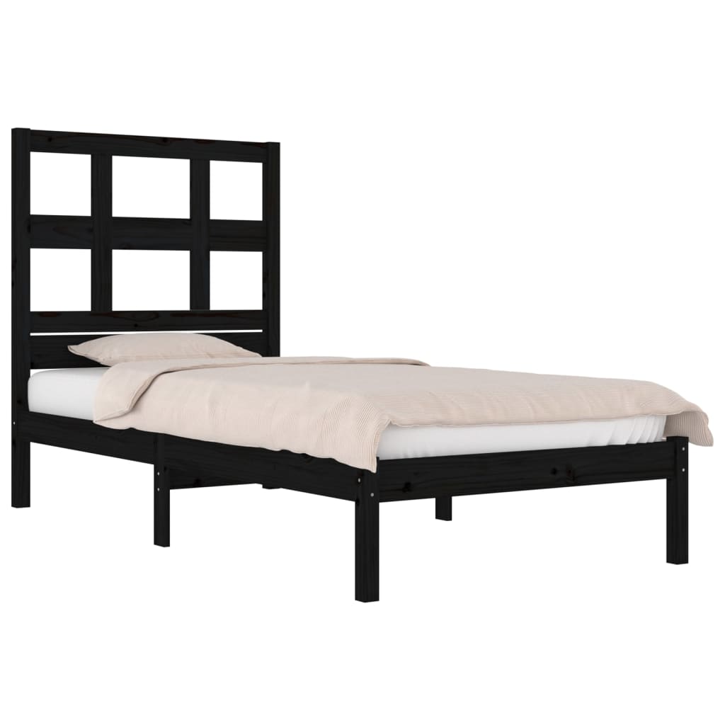 vidaXL Estrutura de cama solteiro 90x190 cm pinho maciço preto