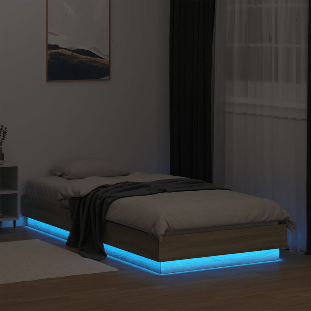 vidaXL Estrutura de cama com luzes LED 90x200 cm carvalho sonoma