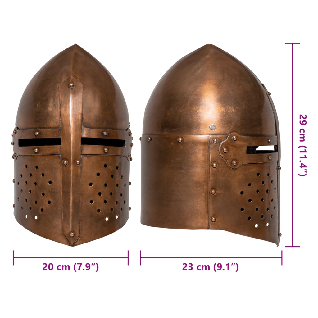 vidaXL Capacete de cavaleiro medieval réplica LARP aço cobre
