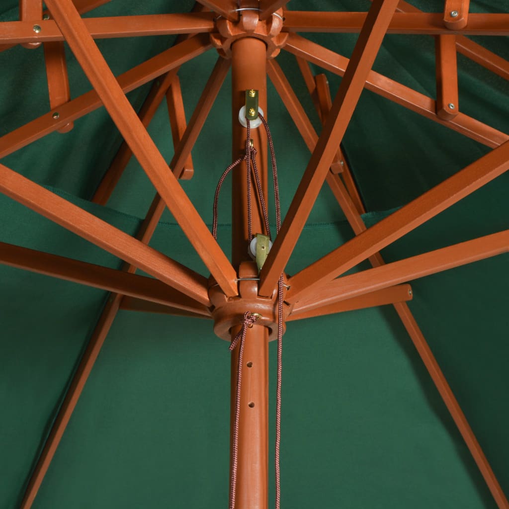 vidaXL Guarda-sol c/ 2 coberturas e mastro em madeira 270x270 cm verde