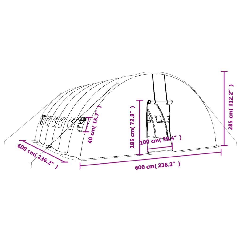 vidaXL Estufa com estrutura de aço 36 m² 6x6x2,85 m verde