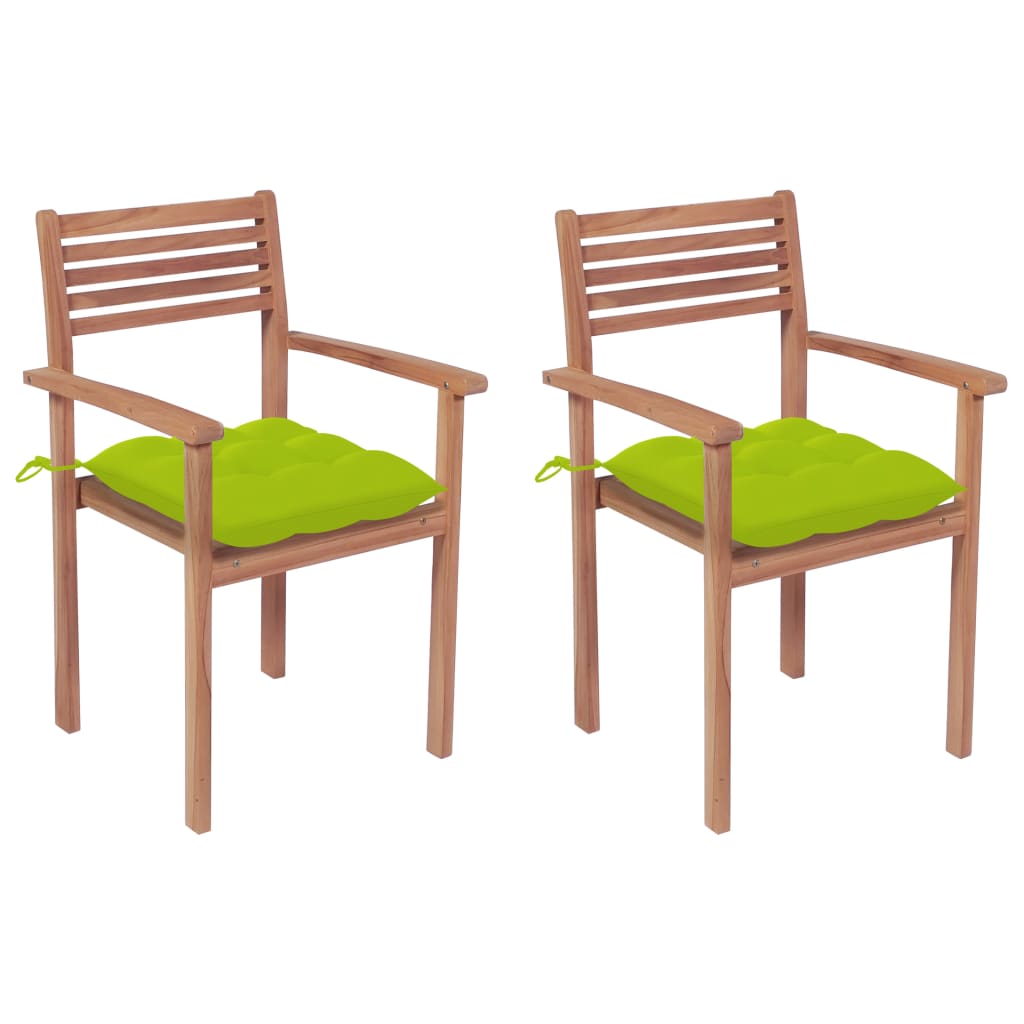 vidaXL Cadeiras jardim c/ almofadões verde brilhante 2 pcs teca maciça