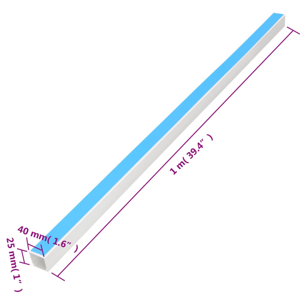 vidaXL Calhas para cabos autoadesivas 40x25 mm 10 m PVC