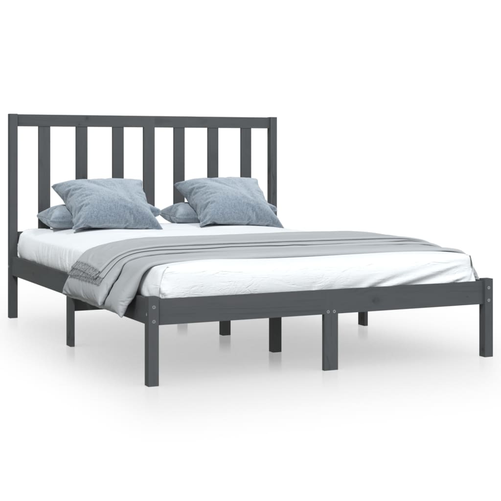 vidaXL Estrutura de cama king 150x200 cm pinho maciço cinzento