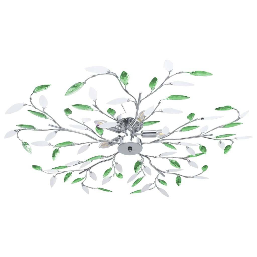 vidaXL Candeeiro teto braços folhas de cristal acrílico 5 E14 verde