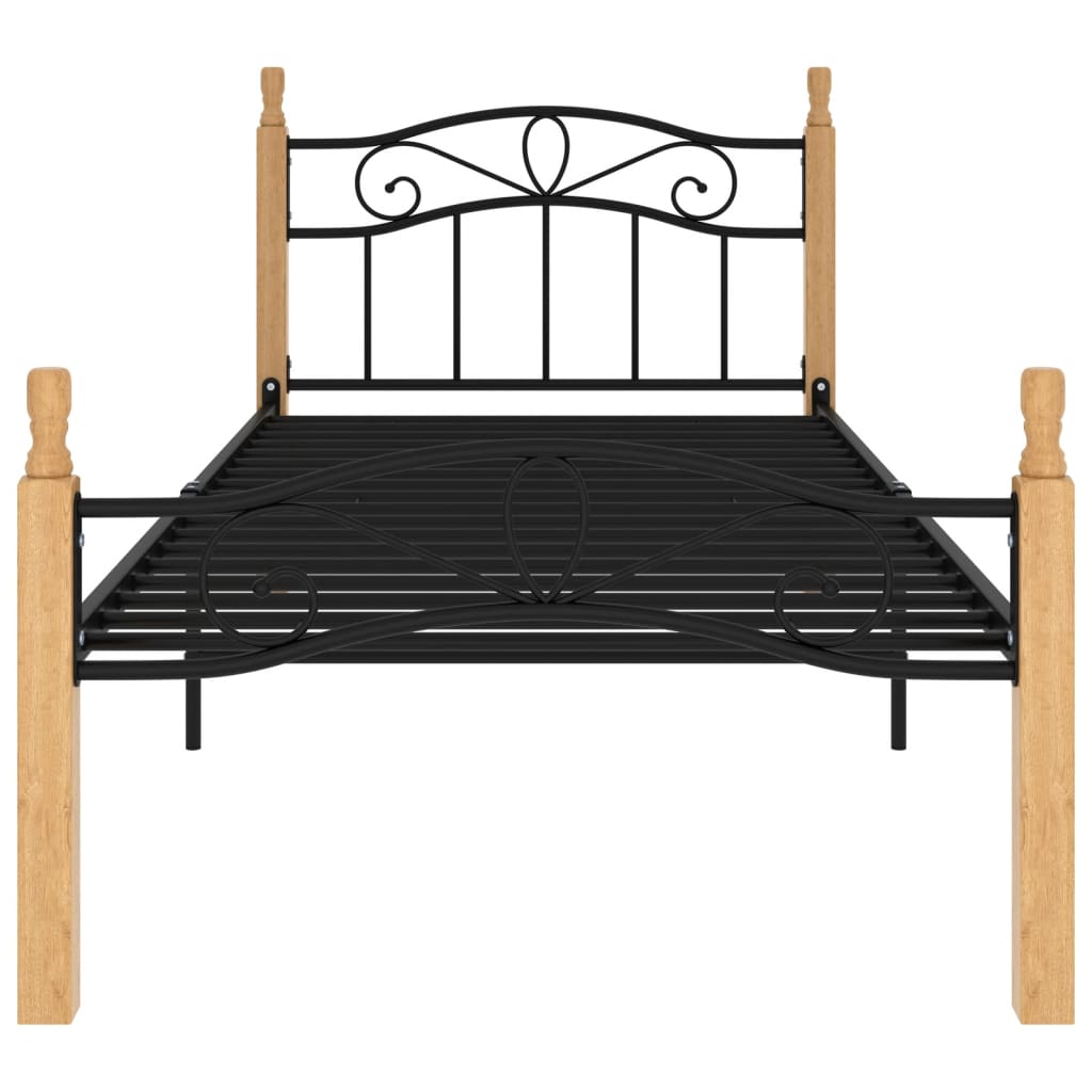 vidaXL Estrutura de cama 90x200 cm metal/madeira carvalho maciça preto