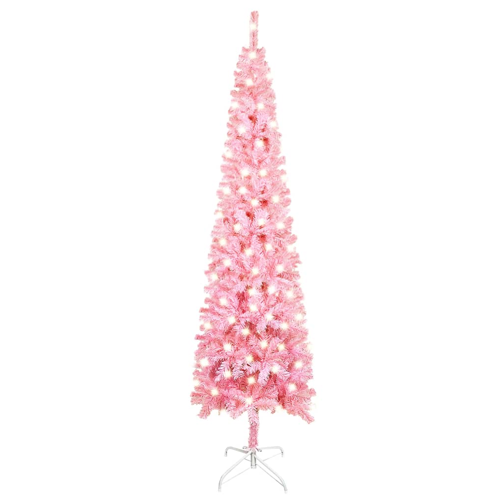 vidaXL Árvore de Natal pré-iluminada fina 210 cm rosa
