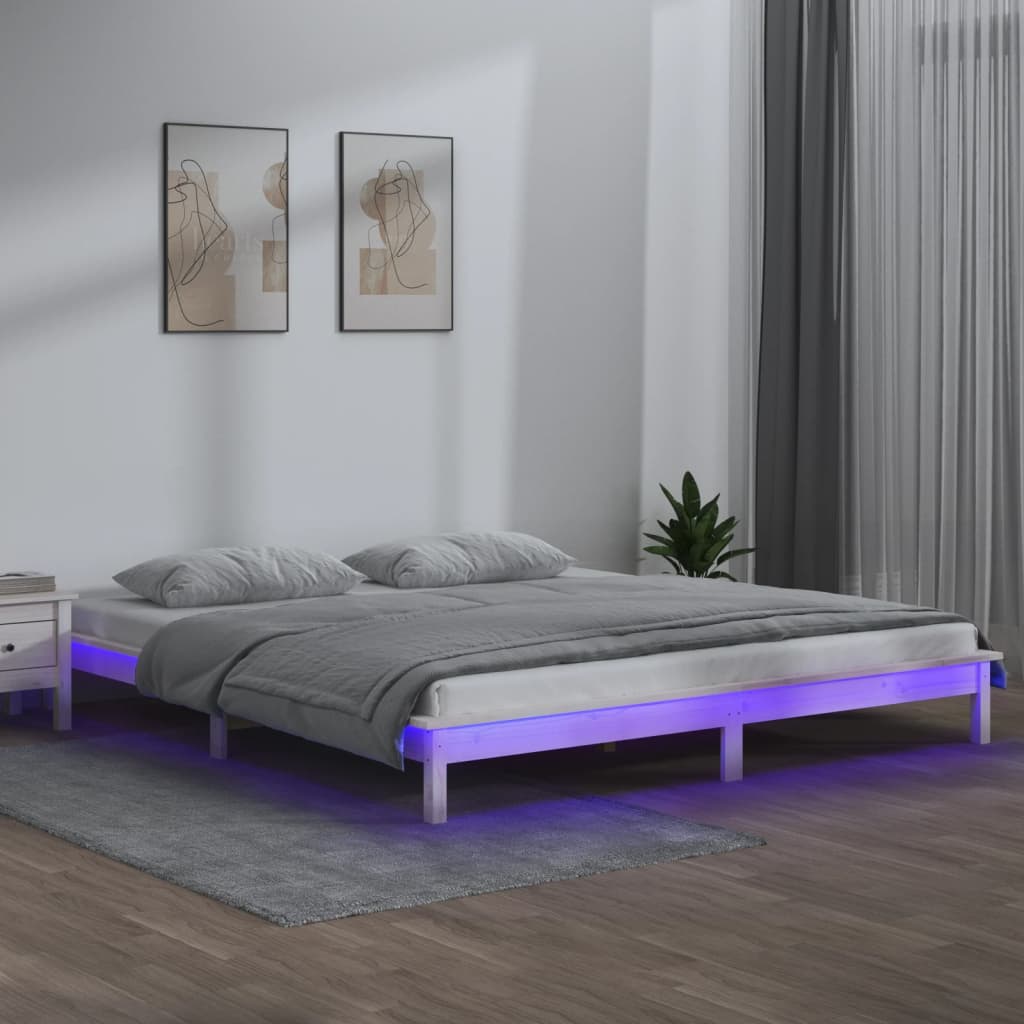 vidaXL Estrutura de cama c/ LEDs 160x200 cm madeira maciça branco