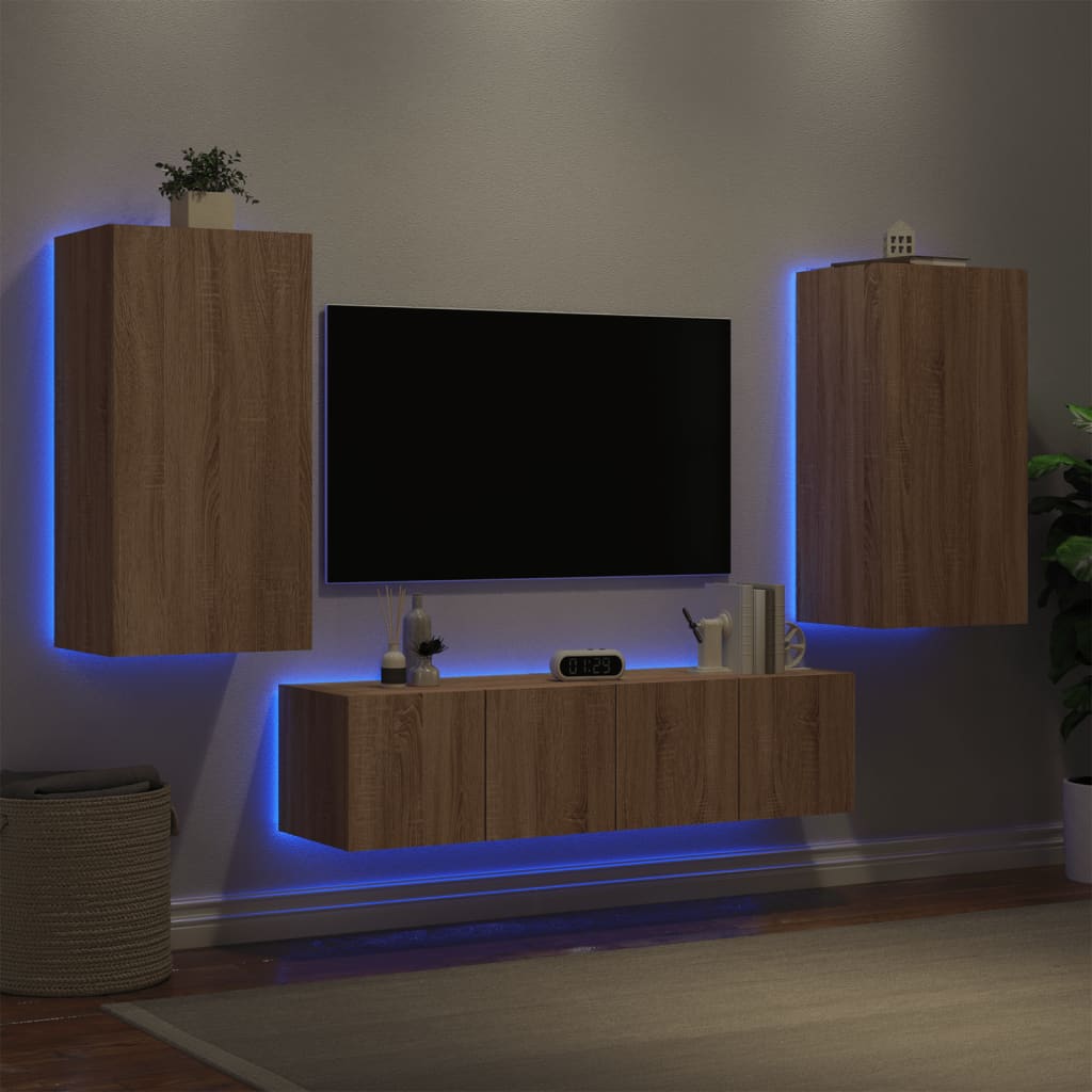 vidaXL 4pcs móveis parede p/ TV c/ LEDs deriv. madeira carvalho sonoma