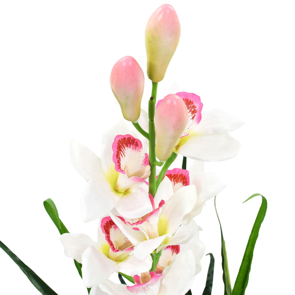 vidaXL Planta orquídea cymbidium artificial com vaso 100 cm verde