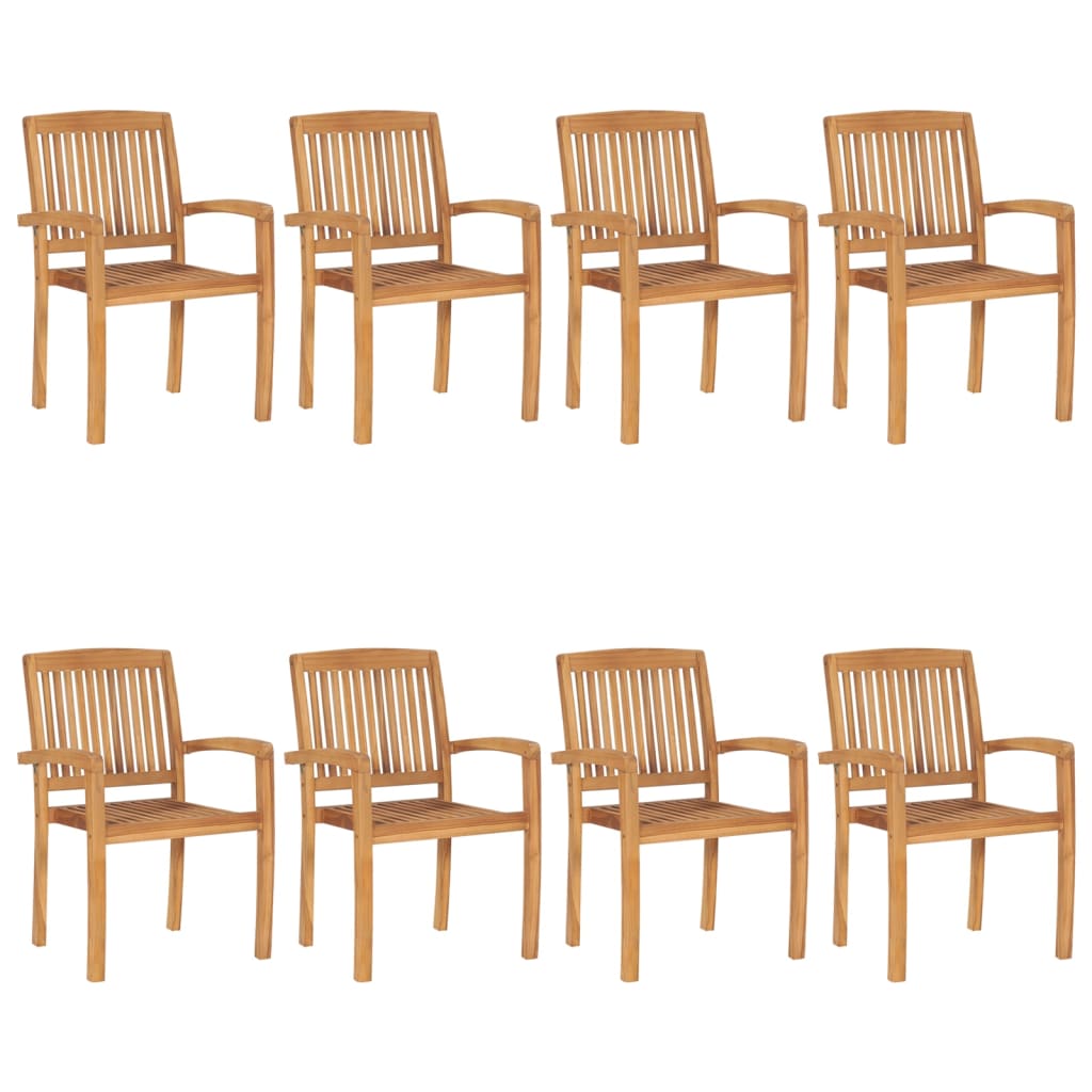 vidaXL Cadeiras de jardim empiháveis 8 pcs madeira teca maciça