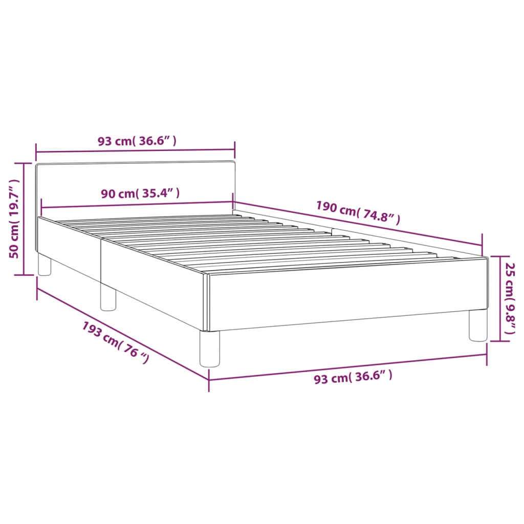 vidaXL Estrutura de cama c/ cabeceira tecido 90x190 cm preto