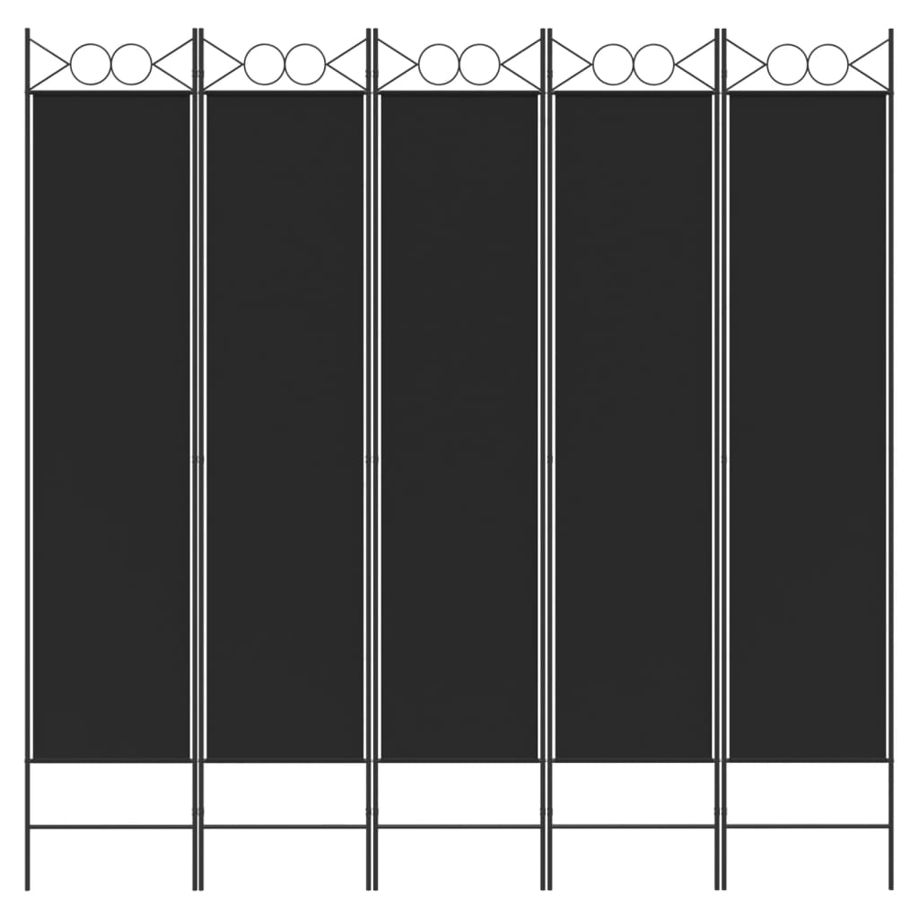vidaXL Divisória/biombo com 5 painéis 200x200 cm tecido preto