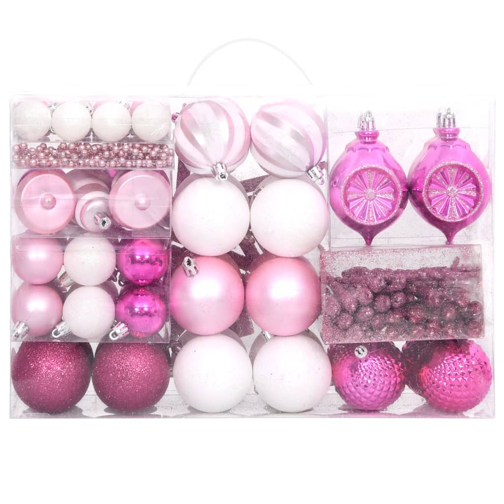 vidaXL 108 pcs conjunto de enfeites de Natal branco e rosa