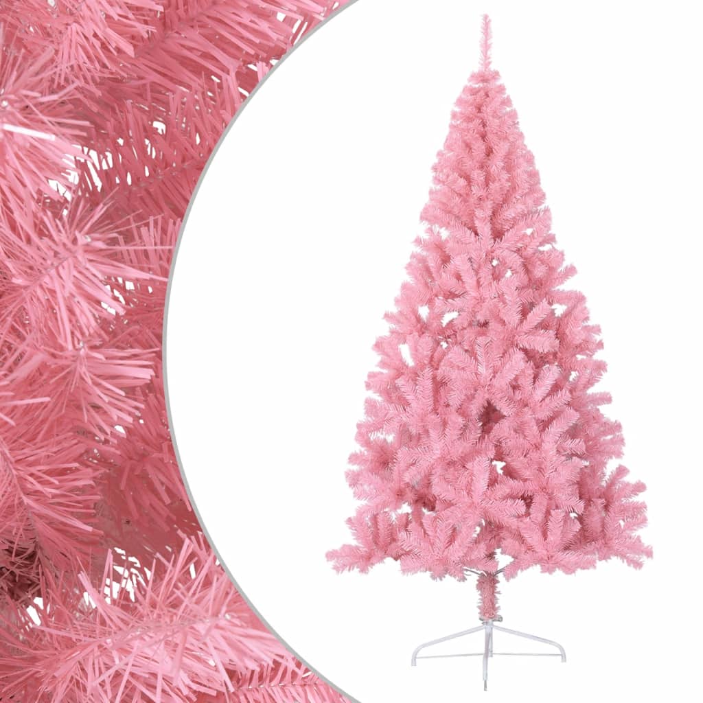 vidaXL Meia árvore de Natal artificial com suporte 240 cm PVC rosa