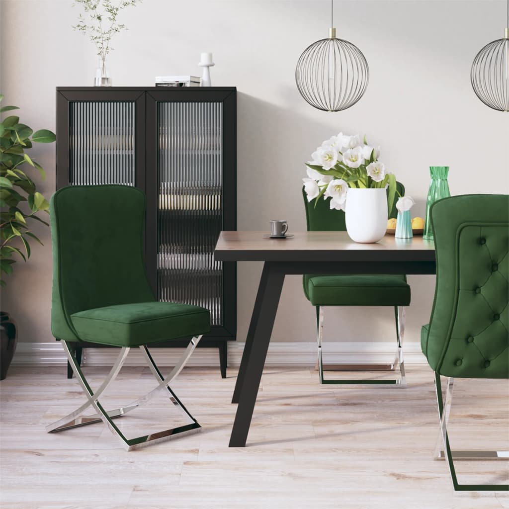 vidaXL Cadeira jantar 53x52x98 cm veludo e aço inoxidável verde-escuro