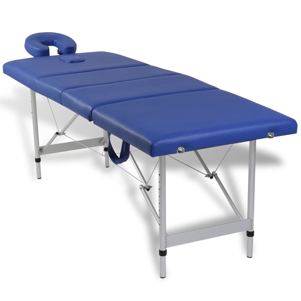 Mesa de massagem, dobrável, em azul, com 4 zonas, estrutura aluminio