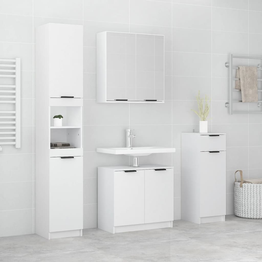 vidaXL 4pcs conj. armários casa de banho madeira processada branco