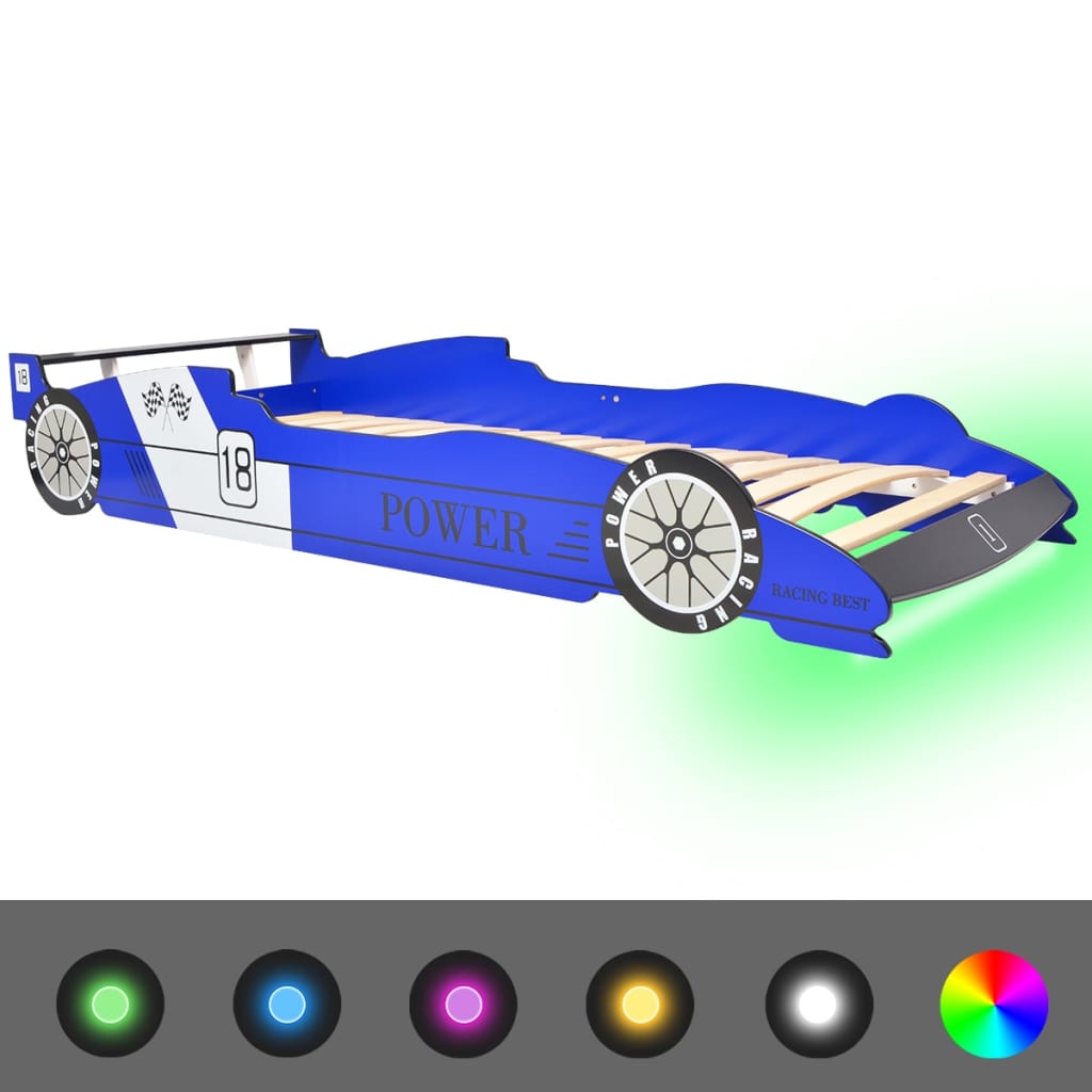 vidaXL Cama carro de corrida LED para crianças 90x200 cm azul