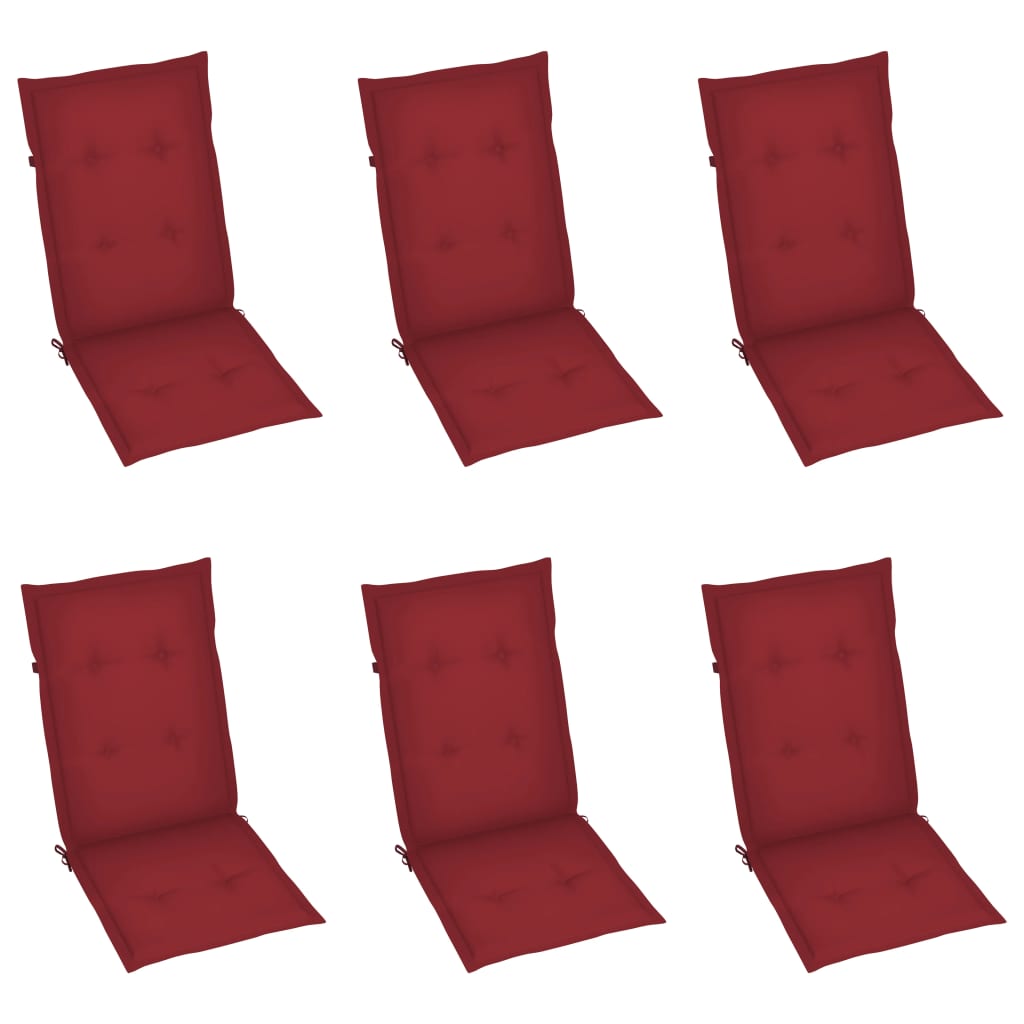 vidaXL Cadeiras de jardim almofadões vermelho tinto 6 pcs teca maciça